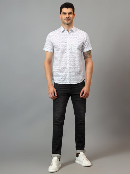 Men's White Casual Abstract Print Half sleeve Shirt