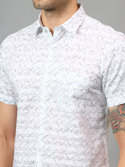 Men's White Casual Abstract Print Half sleeve Shirt