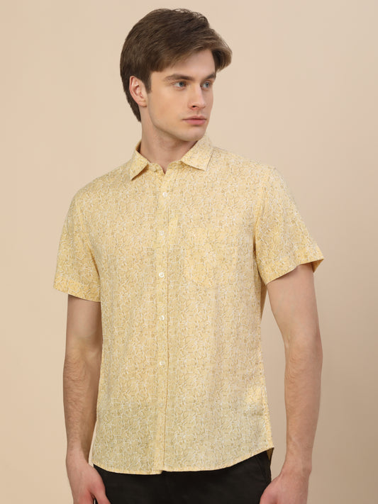 Casual Shirt for Men | Breathable & Soft with Color Fastness Regular Fit Spread Collar Neck Cotton Fabric Printed Pattern