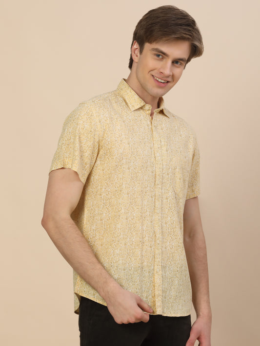 Casual Shirt for Men | Breathable & Soft with Color Fastness Regular Fit Spread Collar Neck Cotton Fabric Printed Pattern