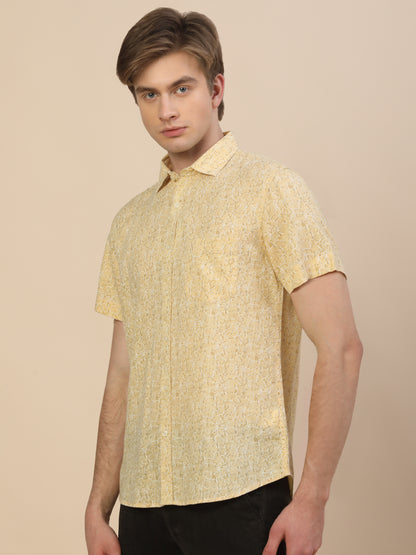 Casual Shirt for Men | Breathable & Soft with Color Fastness Regular Fit Spread Collar Neck Cotton Fabric Printed Pattern
