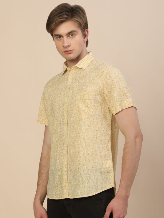 Casual Shirt for Men | Breathable & Soft with Color Fastness Regular Fit Spread Collar Neck Cotton Fabric Printed Pattern