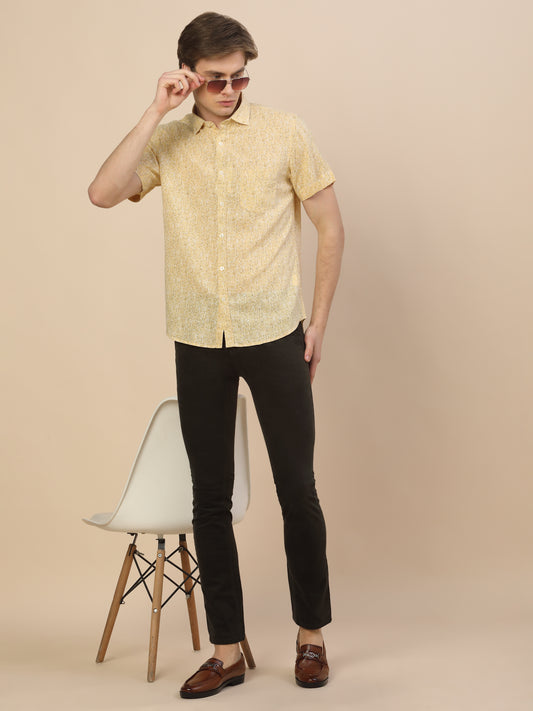 Casual Shirt for Men | Breathable & Soft with Color Fastness Regular Fit Spread Collar Neck Cotton Fabric Printed Pattern