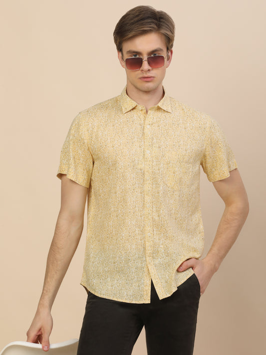 Casual Shirt for Men | Breathable & Soft with Color Fastness Regular Fit Spread Collar Neck Cotton Fabric Printed Pattern