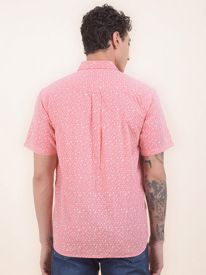 Men's Pink Slim Fit Printed Half Sleeve Casual Shirt