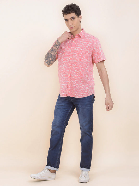 Men's Pink Slim Fit Printed Half Sleeve Casual Shirt