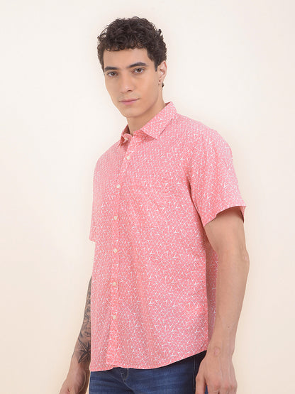 Men's Pink Slim Fit Printed Half Sleeve Casual Shirt