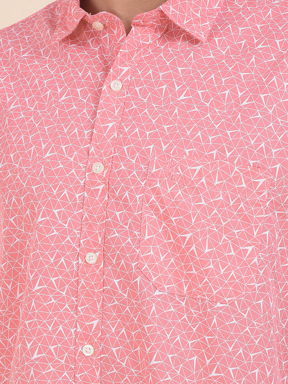 Men's Pink Slim Fit Printed Half Sleeve Casual Shirt