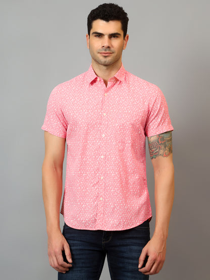 Men's Pink Casual Abstract Print Half sleeve Shirt