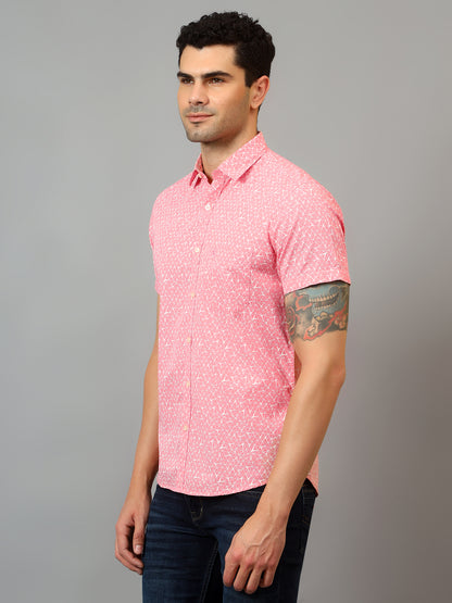 Men's Pink Casual Abstract Print Half sleeve Shirt