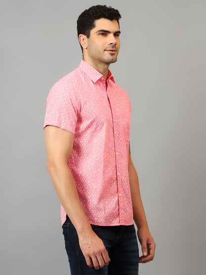 Men's Pink Casual Abstract Print Half sleeve Shirt