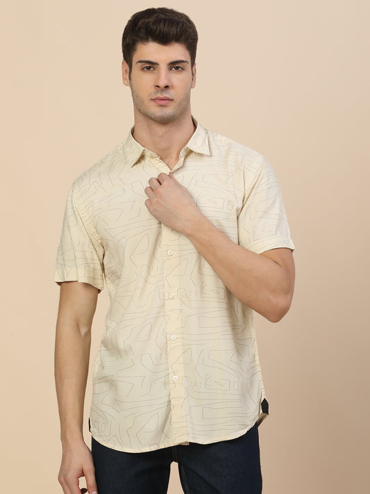 Casual Shirt for Men | Breathable & Soft with Color Fastness Regular Fit Spread Collar Neck Viscose Fabric Printed Pattern