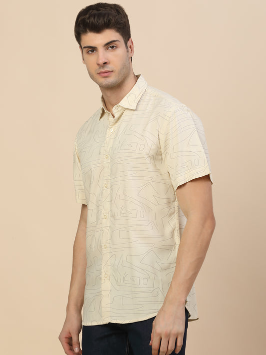 Casual Shirt for Men | Breathable & Soft with Color Fastness Regular Fit Spread Collar Neck Viscose Fabric Printed Pattern