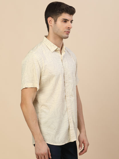 Casual Shirt for Men | Breathable & Soft with Color Fastness Regular Fit Spread Collar Neck Viscose Fabric Printed Pattern
