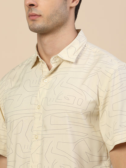 Casual Shirt for Men | Breathable & Soft with Color Fastness Regular Fit Spread Collar Neck Viscose Fabric Printed Pattern