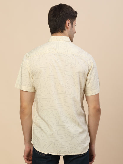Casual Shirt for Men | Breathable & Soft with Color Fastness Regular Fit Spread Collar Neck Viscose Fabric Printed Pattern