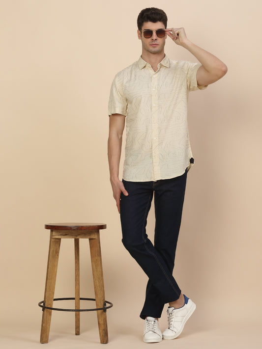 Casual Shirt for Men | Breathable & Soft with Color Fastness Regular Fit Spread Collar Neck Viscose Fabric Printed Pattern