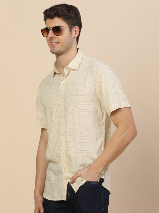 Casual Shirt for Men | Breathable & Soft with Color Fastness Regular Fit Spread Collar Neck Viscose Fabric Printed Pattern