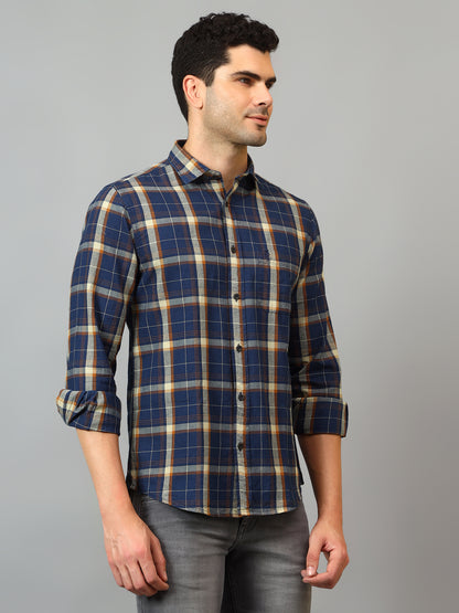 Men's Navy Blue Casual Big Checks Full Sleeve Shirt