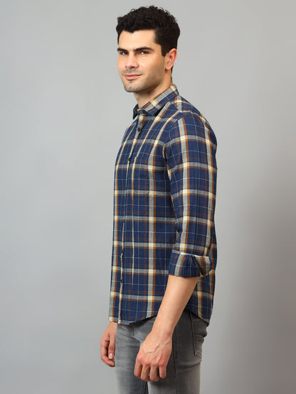 Men's Navy Blue Casual Big Checks Full Sleeve Shirt