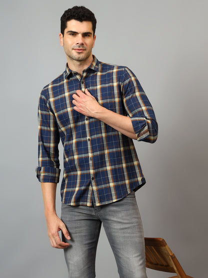 Men's Navy Blue Casual Big Checks Full Sleeve Shirt