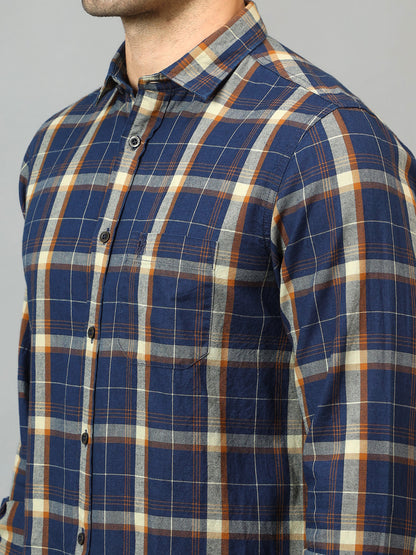 Men's Navy Blue Casual Big Checks Full Sleeve Shirt