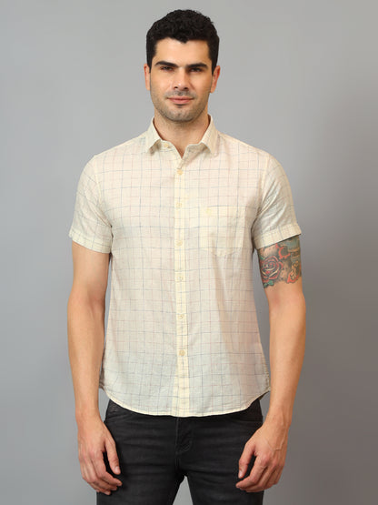 Men's Yellow Casual Small Checks Half sleeve Shirt