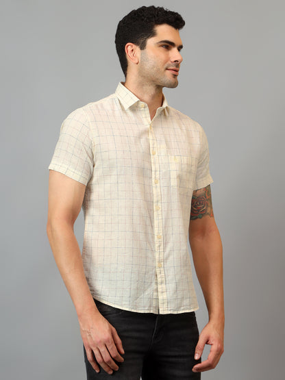 Men's Yellow Casual Small Checks Half sleeve Shirt