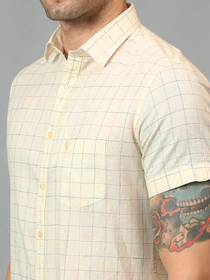 Men's Yellow Casual Small Checks Half sleeve Shirt