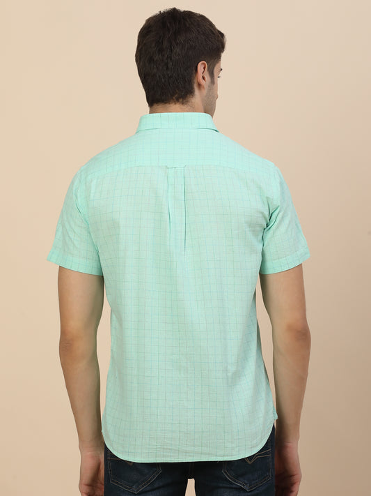Casual Shirt for Men | Breathable & Soft with Color Fastness Regular Fit Spread Collar Neck Cotton Fabric Check Pattern