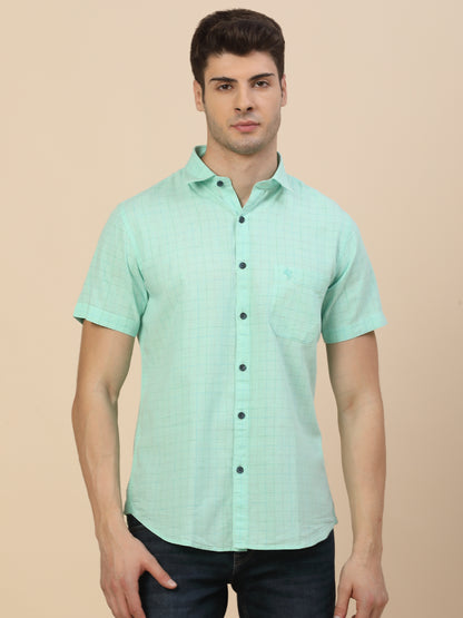 Casual Shirt for Men | Breathable & Soft with Color Fastness Regular Fit Spread Collar Neck Cotton Fabric Check Pattern