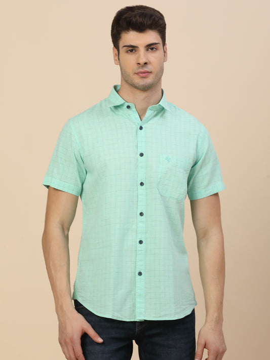 Casual Shirt for Men | Breathable & Soft with Color Fastness Regular Fit Spread Collar Neck Cotton Fabric Check Pattern