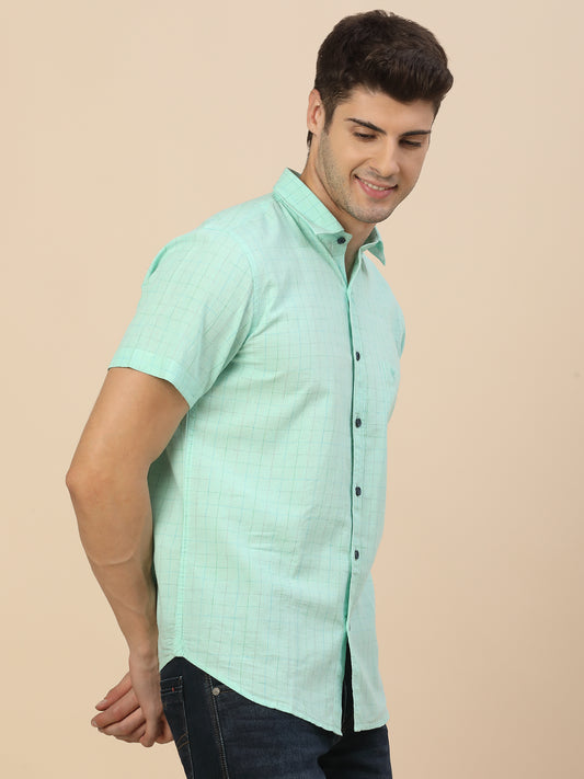 Casual Shirt for Men | Breathable & Soft with Color Fastness Regular Fit Spread Collar Neck Cotton Fabric Check Pattern