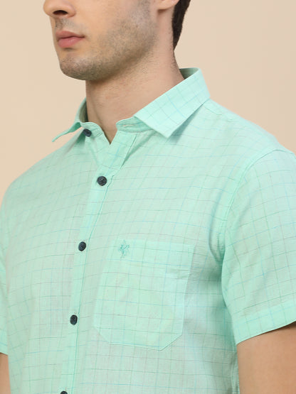 Casual Shirt for Men | Breathable & Soft with Color Fastness Regular Fit Spread Collar Neck Cotton Fabric Check Pattern