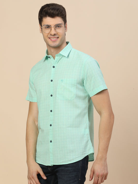 Casual Shirt for Men | Breathable & Soft with Color Fastness Regular Fit Spread Collar Neck Cotton Fabric Check Pattern