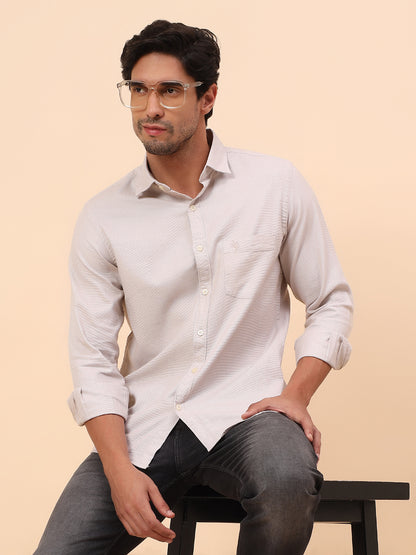 Casual Shirt for Men | Breathable & Soft with Color Fastness Slim Fit Cotton Fabric Self Design Pattern
