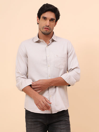 Casual Shirt for Men | Breathable & Soft with Color Fastness Slim Fit Cotton Fabric Self Design Pattern