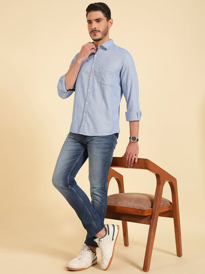 Casual Shirt for Men | Breathable & Soft with Color Fastness Regular Fit Cotton Fabric Self Design Pattern
