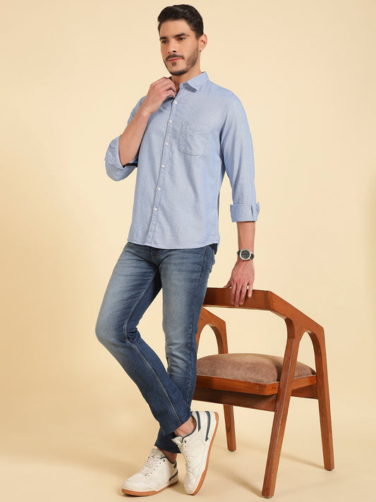 Casual Shirt for Men | Breathable & Soft with Color Fastness Regular Fit Cotton Fabric Self Design Pattern