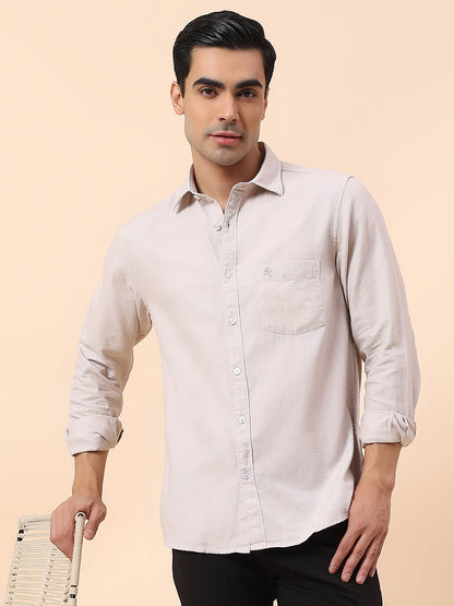 Casual Shirt for Men | Breathable & Soft with Color Fastness Slim Fit Spread Collar Cotton Fabric Self Design Pattern
