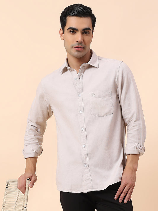Casual Shirt for Men | Breathable & Soft with Color Fastness Slim Fit Spread Collar Cotton Fabric Self Design Pattern