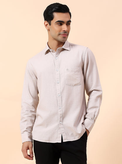 Casual Shirt for Men | Breathable & Soft with Color Fastness Slim Fit Spread Collar Cotton Fabric Self Design Pattern