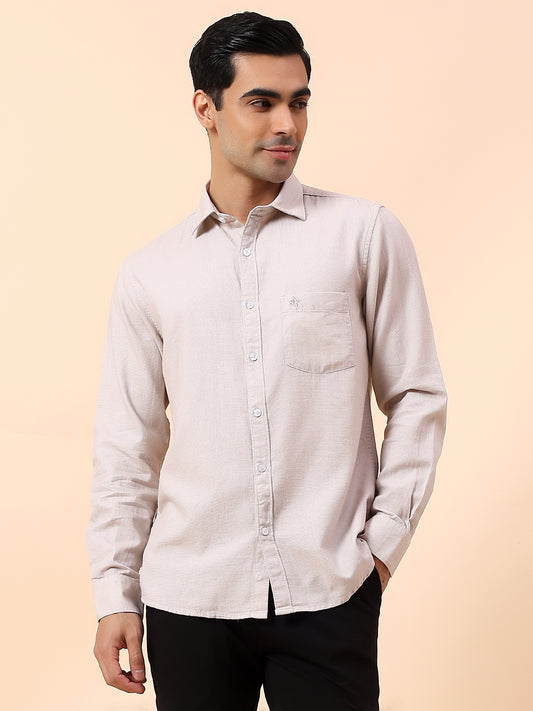 Casual Shirt for Men | Breathable & Soft with Color Fastness Slim Fit Spread Collar Cotton Fabric Self Design Pattern