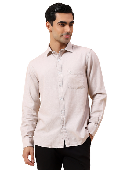 Casual Shirt for Men | Breathable & Soft with Color Fastness Slim Fit Spread Collar Cotton Fabric Self Design Pattern