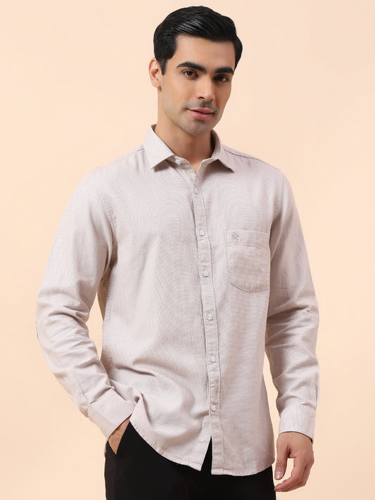 Casual Shirt for Men | Breathable & Soft with Color Fastness Slim Fit Spread Collar Cotton Fabric Self Design Pattern
