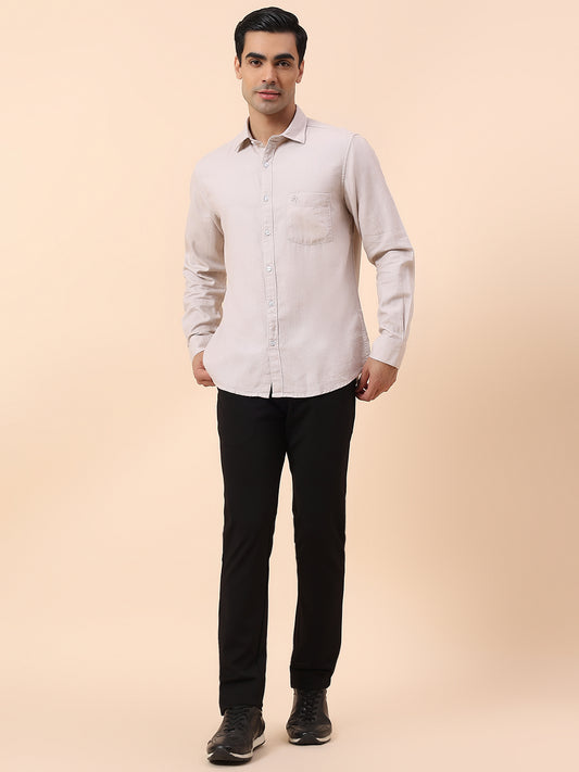 Casual Shirt for Men | Breathable & Soft with Color Fastness Slim Fit Spread Collar Cotton Fabric Self Design Pattern
