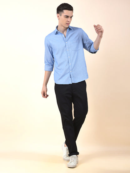 Casual Shirt for Men | Breathable & Soft with Color Fastness Slim Cotton Fabric Self Design Pattern