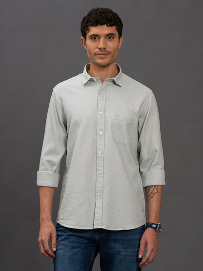 Men's Sea Green Geometric Slim Fit Full Sleeve Casual Shirt