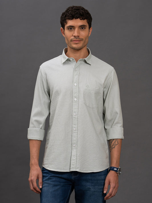 Men's Sea Green Geometric Slim Fit Full Sleeve Casual Shirt