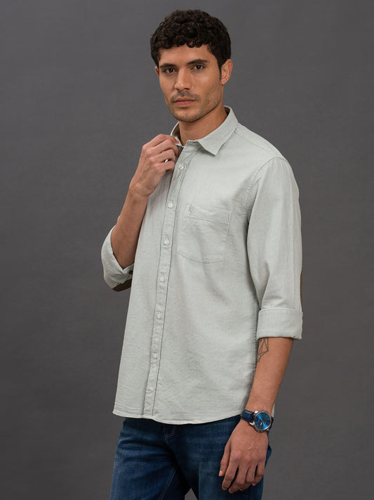Men's Sea Green Geometric Slim Fit Full Sleeve Casual Shirt